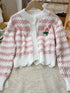 Two Piece Fashion Striped Floral Sweet Knitted Tank Top With Cardigan